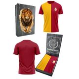 Galatasaray Lisanslı 5 Yıldızlı Sarı Kırmızı Erkek T-Shirt Gs Aslan Baskılı Hediyelik Ahşap Kutulu