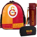 Galatasaray Lisanslı Anaokulu Çantası 25x31x12 cm, Çift Gözlü Kalemlik ve 700 ml Suluk