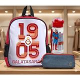 Galatasaray Lisanslı Anaokulu Çantası , Çift Gözlü Kalemlik - Lisanslı Suluk Matara Hediye - Gümüş