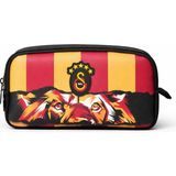 Galatasaray Lisanslı Aslan Gözü Desenli Çift Bölmeli Kalemlik - Rubber Logolu Su Itici Kumaşlı Kalem Kutusu - Siyah