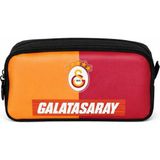 Galatasaray Lisanslı Çift Bölmeli Parçalı Desen Kalemlik - Rubber Logolu Su Itici Kumaşlı Kalem Kutusu - Siyah