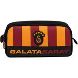 Galatasaray Lisanslı Parçalı Desenli Çift Bölmeli Kalemlik - Rubber Logolu Su Itici Kumaşlı Kalem Kutusu - Sarı - Kırmızı