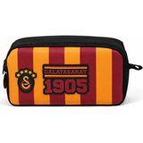 Galatasaray Lisanslı Parçalı Desenli Kalemlik - Çift Bölmeli Suni Deri Detaylı Okul Kalem Çantası - Sarı - Kımızı