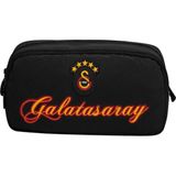 Galatasaray Lisanslı Siyah Kalemlik - Çift Bölmeli Rubber Logolu Okul Kalem Çantası - Siyah - Kırmızı