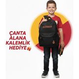 Galatasaray Lisanslı Siyah Okul Çantası Yanında Aslan Logolu Kalemlik Hediyeli - Siyah - Kırmızı