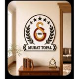 Galatasaray Logolu İsimli Ahşap Duvar Tablosu Kişiye Özel Kabartmalı Taraftar Salon Dekoru 6mm Mdf 40X40