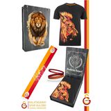 Galatasaray Orijinal Lisanslı Aslan Baskılı T-Shirt + Bileklik + Atkı Set Hediyelik Ahşa