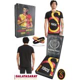 Galatasaray Orijinal Lisanslı Büyük Logolu T-Shirt + Bileklik Set Hediyelik Ahşap Kutulu - Sarı - Siyah - M