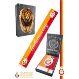 Galatasaray Orijinal Lisanslı Çift Yön Baskılı Şal Kaşkol Atkı Aslan Baskılı Ahşap Kutul