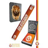 Galatasaray Orijinal Lisanslı Çift Yön Baskılı Şal Kaşkol Atkı Aslan Baskılı Ahşap Kutulu