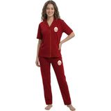 Galatasaray Orijinal Lisanslı Kadın Düğmeli Kare Yaka Pijama Takım - Kırmızı