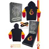 Galatasaray Orijinal Lisanslı Logo Siyah Kapüşonlu Sweat Bileklik Set Hediyelik Ahşap Kutulu