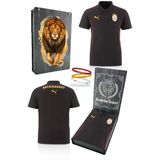 Galatasaray Orijinal Lisanslı Polo Yaka Siyah Antrenman T-Shirt + Bileklik Set Hediyelik Ahşap Kutulu