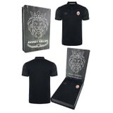 Galatasaray Orijinal Lisanslı Polo Yaka Siyah Spor T-Shirt Kişiye Özel Ahşap Kutulu