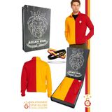 Galatasaray Orijinal Lisanslı Sarı Kırmızı Parçalı Hakim Yaka Sweat Bileklik Set Hediyelik Kutulu