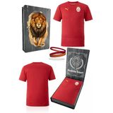 Galatasaray Orijinal Lisanslı Sıfır Yaka Kırmızı A Takım Antrenman T-Shirt + Bileklik Set Hediyelik Ahşap Kutulu