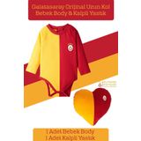 Galatasaray Orijinal Lisanslı Uzun Kol Bebek Body Zıbın & Sarı Kırmızı Kalpli Yastık Set