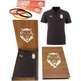 Galatasaray Orijinal Puma A Takım 5 Yıldız Polo T-Shirt Atkı ve Bileklik Hediyelik Ahşap Kutulu - Siyah