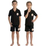 Galatasaray Orjinal Lisanslı Unisex Çocuk Düğmeli Gömlek Yaka Kısa Kollu Şortlu Pamuklu Pijama Takım - Siyah - 6 - 7 Yaş