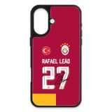 Galatasaray Rafael Leão İmzalı Parçalı Forma iPhone 16 Kılıf (Cam) - Lisanslı Orijinal
