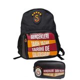 Galatasaray Traftar Lisanslı Baskılı GS Logolu Okul Sırt Çantası ve Kalemlik, Unisex, Siyah