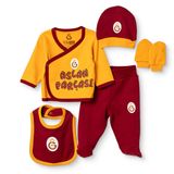 Galatasaray Unisex 5li Bebek Hastane Çıkışı Seti Lisans Baskılı Çıtçıtlı Zarf Yaka Uzun Kol Patikli - Sarı