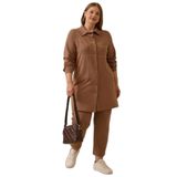 Galaxi Kadın Büyük Beden Dikiş Desenli Tunik 4013 Camel