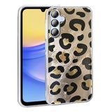Galaxy A15 İle Uyumlu Kılıf Desenli Mep Kapak Gold Leopar