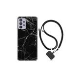 Galaxy A32 Uyumlu ile Uyumlu Kılıf Desenli Silikon + Şarj Kulaklık Koruyucusu Fragile Black Mermer 1378