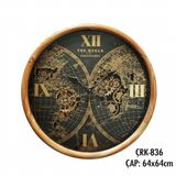 Galaxy CRK-836 Premium Ahşap İthal Dönen Çarklı Roma Rakamlı Dünya Haritalı Duvar Saati 63,5x63,5x8,5 cm