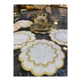 Galaxy Gold 6Li Linen Keten Kahve Yani Kokteyl Sunum Parti Pecetesi Nakis Islemeli Sunumluk