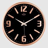 Galaxy Premium Serisi Metal Çerçeveli Kabartma Rakamlı Bombe Camlı 35 CM Duvar Saati Bakır -Siyah