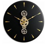 Galaxy Retro Serisi 60 cm Döner Çarklı Mekanizmalı Roma Rakamlı Sessiz Akar Metal Dekoratif Duvar Saati Siyah-Gold