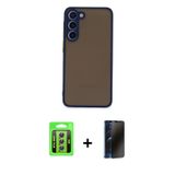 Galaxy S23 Kılıf Ahenk Çizgi Serisi - Siyah 3D Antistatik Hayalet Cam Ekran Koruyucu + Gümüş Ra