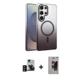 Galaxy S24 Ultra Kılıf Ahenk Doku Özel Seri - Siyah Bilvis Hayalet Cam Ekran Koruyucu + Siyah P