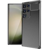 Galaxy S24 Ultra Kılıf Kamera Korumalı Karbon Desenli Lux Negro Silikon - Siyah + Nano Ekran Koruyucu