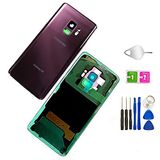 Galaxy S9 Uyumlu Arka Cam Kapak Arka Kapı Su Geçirmez Montaj Yedek Önceden Yüklenmiş Kamera Lensi ve Çerçevesi Samsung Galaxy S9 OEM için - Tüm Modeller G960 Aletli Tüm Taşıyıcılar (Lilac Mor)
