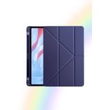 Galaxy Tab A9 8.7 İnç 2023 Uyumlu Fuchsia Kalem Bölmeli Akıllı Tablet Kılıfı lacivert