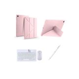 Galaxy Tab A9 Plus X210 11'' Uyumlu Standlı Kılıf Dokunmatik Kalem ve Klavye Mouse 3'lü Set Pembe-Beyaz