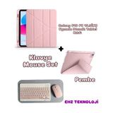 Galaxy Tab S10 Fe 10.9ınç Uyumlu Standli Tablet Kilif Bluetooth Klavye Mouse Set - Toz Pembe