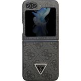 Galaxy Z Flip 5 Uyumlu Kılıf Guess Lisanslı Pu Deri Taşlı Üçgen Logo 4g Desenli Strass Siyah