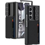 Galaxy Z Fold 6 Kılıf Kamera Korumalı Karbon Fiber Arka Yüzey Mnc Kartlıklı Kıpta Sert Kapak-Siyah