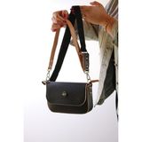 Galb Leather Günlük Kullanıma Uygun 5 Bölmeli Şık Kadın Omuz Çantası 23CM-14CM GLB4090 - Siyah - Altın - Taba