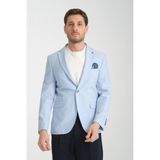 Galdino Erkek Buz Mavi Kendinden Desenli Slim Fit Mono Yaka Blazer Ceket - 6 Drop - 50