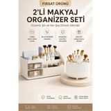 Galeriyo Makyaj Organizeri Çekmeceli Tavşan ve 360 Derece Dönebilen 5 Bölmeli İkili Set Beyaz