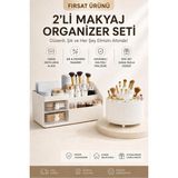 Galeriyo Makyaj Organizeri Çekmeceli Tavşan ve 360 Derece Dönebilen 5 Bölmeli Ikili Set