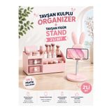 Galeriyo Tavşan Kulplu Makyaj Organizeri & Tavşan Figürlü Telefon Tablet Standı İkili Set Pembe