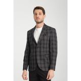 Galileo Erkek Antrasit Kareli Ekoseli Mono Yaka Esnemeyen Kumaş Kalın Kumaş Slim Fit Blazer Ceket Antrasit 50