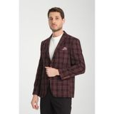 Galileo Erkek Bordo Kareli Ekoseli Mono Yaka Esnemeyen Kumaş Kalın Kumaş Slim Fit Blazer Ceket Bordo 62