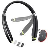 Galirity Bluetooth kulaklık, 2024 yükseltilmiş boyun bandı Bluetooth kulaklık, geri çekilebilir kulaklıklar, gürültü önleyici mikrofonlu stereo kulaklık, katlanabilir kablosuz kulaklık, taşıma çantalı spor